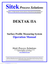 Sitek Process Solutions DEKTAK IIA Operation Manual