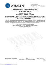 Whalen Montcross MON7PD-E Assembly Instructions Manual