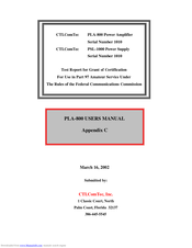 CTI ComTec, Inc. PLA-800 User Manual