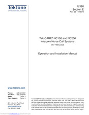 TekTone Tek-CARE NC200N Operation And Installation Manual
