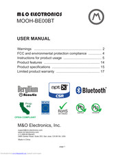 M&O Electronics MOOH-BE00BT User Manual
