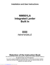 New World NW801LA Installation And User Instructions Manual