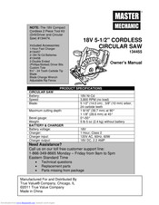 master mechanic 134455 Owner's Manual