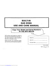 Roper B4607B0 Use And Care Manual