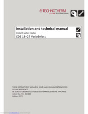 Technotherm CDE 18-27 VarioSelect Installation And Technical Manual