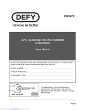Defy DBO478 User Manual