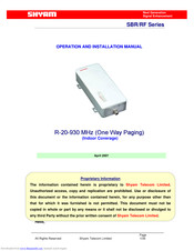 Shyam R-20-93 Operation And Installation Manual