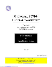 Micro Technic Micronix PV-1648 User Manual & Installation Manual