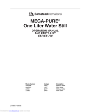 Barnstead Mega-Pure Series 798 Operation Manual And Parts List