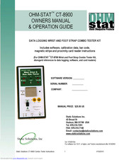 Static Solutions OHM-STAT CT-8900 Owners Manual And Operation Manual
