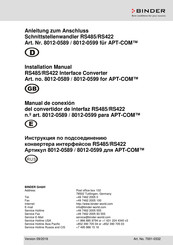 Binder 8012-0599 Installation Manual