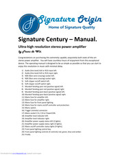 Signature Origin Signature Century Manual