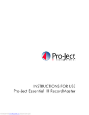Pro-Ject Audio Systems Essential III RecordMaster Instructions For Use Manual