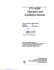 Xicom XTU-400K Operation And Installation Manual