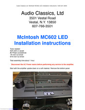 McIntosh MC602 LED Installation Instructions Manual