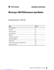 Allen-Bradley MicroLogix 1200 RTD/Resistance Installation Instructions Manual
