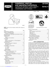Bryant 351DAS Installation, Start-Up & Operating Instructions