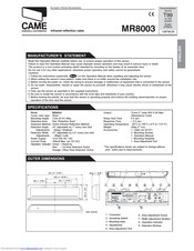 CAME MR8003 User Manual
