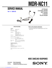 Sony NOISE CANCELLING HEADPHONES MDR-NC11 Service Manual