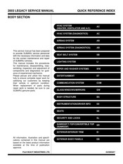 Subaru 2003 Legacy Quick Reference Index