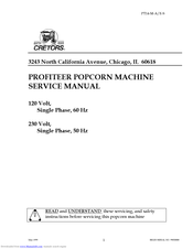 Cretors Profiteer series Service Manual