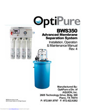 OptiPure BWS350 Installation, Operation & Maintenance Manual