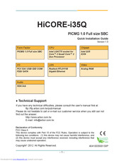 Arbor Technology HiCORE-i35Q Quick Installation Manual