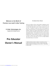 E-Collar Technologies Pro Educator Owner's Manual