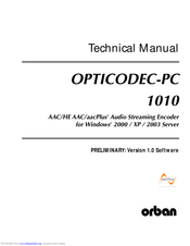 Orban OPTICODEC-PC 1010 Technical Manual