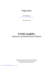 RF Technology Eclipse PA220 Operation And Maintenance Manual