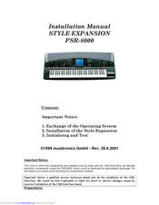 Yamaha PortaTone PSR-8000 Installation Manual