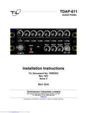 Technisonic Industries Limited TDAP-611 Installation Instructions Manual