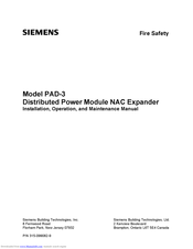 Siemens PAD-3 Installation, Operation And Maintenance Manual