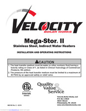 Velocity Mega-Stor II Installation And Operation Instructions Manual