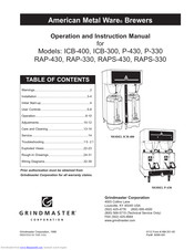 Grindmaster P-330 Operation And Instruction Manual