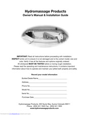 Hydro Massage Products Eclipse 6 Owner's Manual & Installation Manual