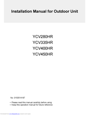 Airwell YCV400HR Installation Manual