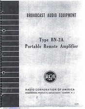 Radio Corporation Of America BN-2A Instructions Manual