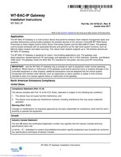 Johnson Controls WT-BAC-IP Installation Instructions Manual