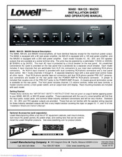 Lowell MA60 Installation Sheet And Operators Manual
