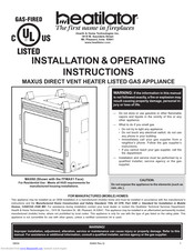 Heatilator Maxus MAX60E Installation & Operating Instructions Manual