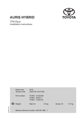 Toyota 2010 AURIS HYBRID Installation Instructions Manual