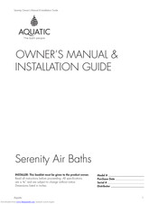 Aquatic Carrington 7240CF Owner's Manual & Installation Manual