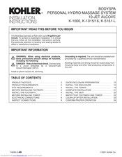 Kohler BodySpa K-5161-L Installation Instructions Manual