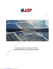 Advanced Solar Photonics ASP-390M Safety & Instruction Manual