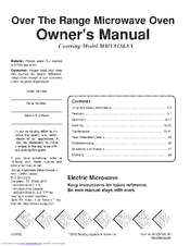 Maytag OVER THE RANGE MMVS156AA Owner's Manual