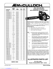Mcculloch MS1635AV Illustrated Parts List