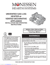 Monessen Hearth TPB18 Installation And Operating Instructions Manual