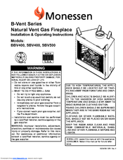 Monessen Hearth B-VENT SBV500 Installation And Operating Instructions Manual