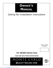 Monte Carlo Fan Company 5SLR52 Series Owner's Manual